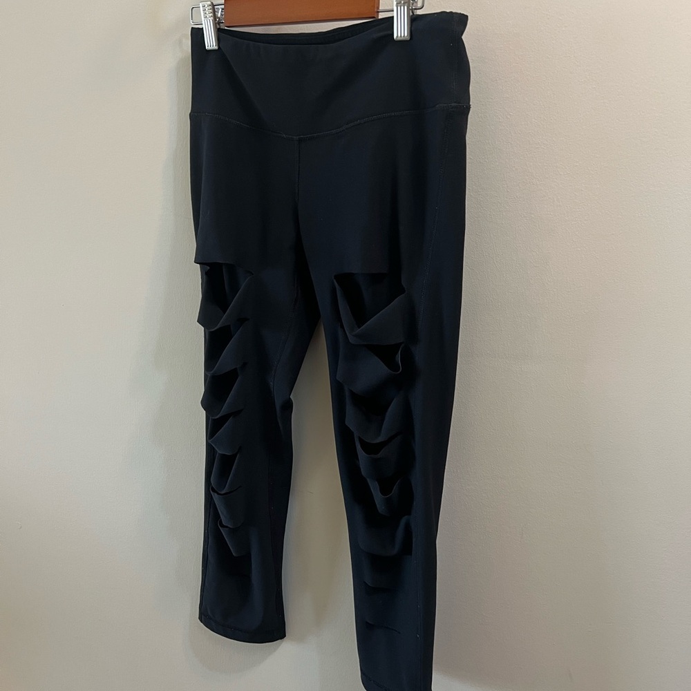 90 Degree By Reflex Black Leggings with Ruffle Cutouts Size S